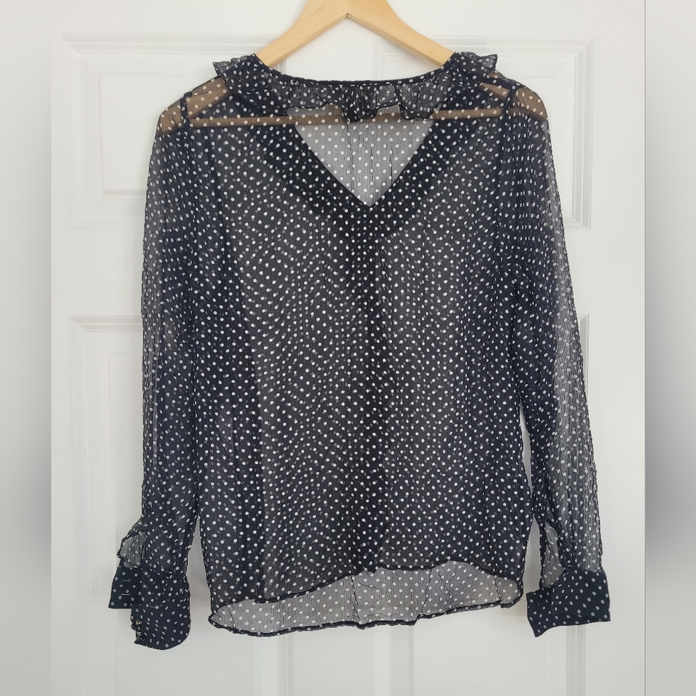 Sezane Black and White Polka Dot Sheer Blouse Sz 8 (US- Fr Sz 40) - Picture 4 of 4